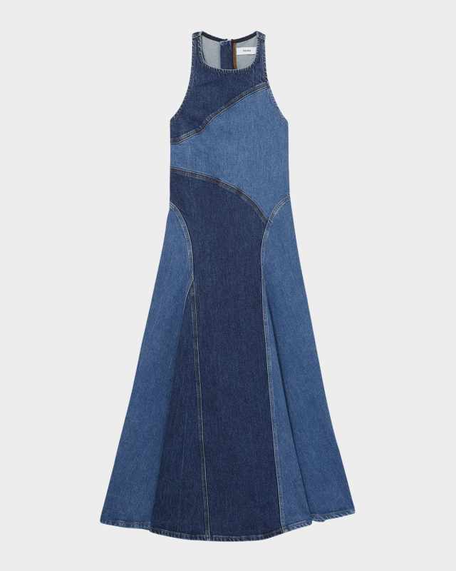 Wilder Patchwork Cotton Chambray Midi Dress